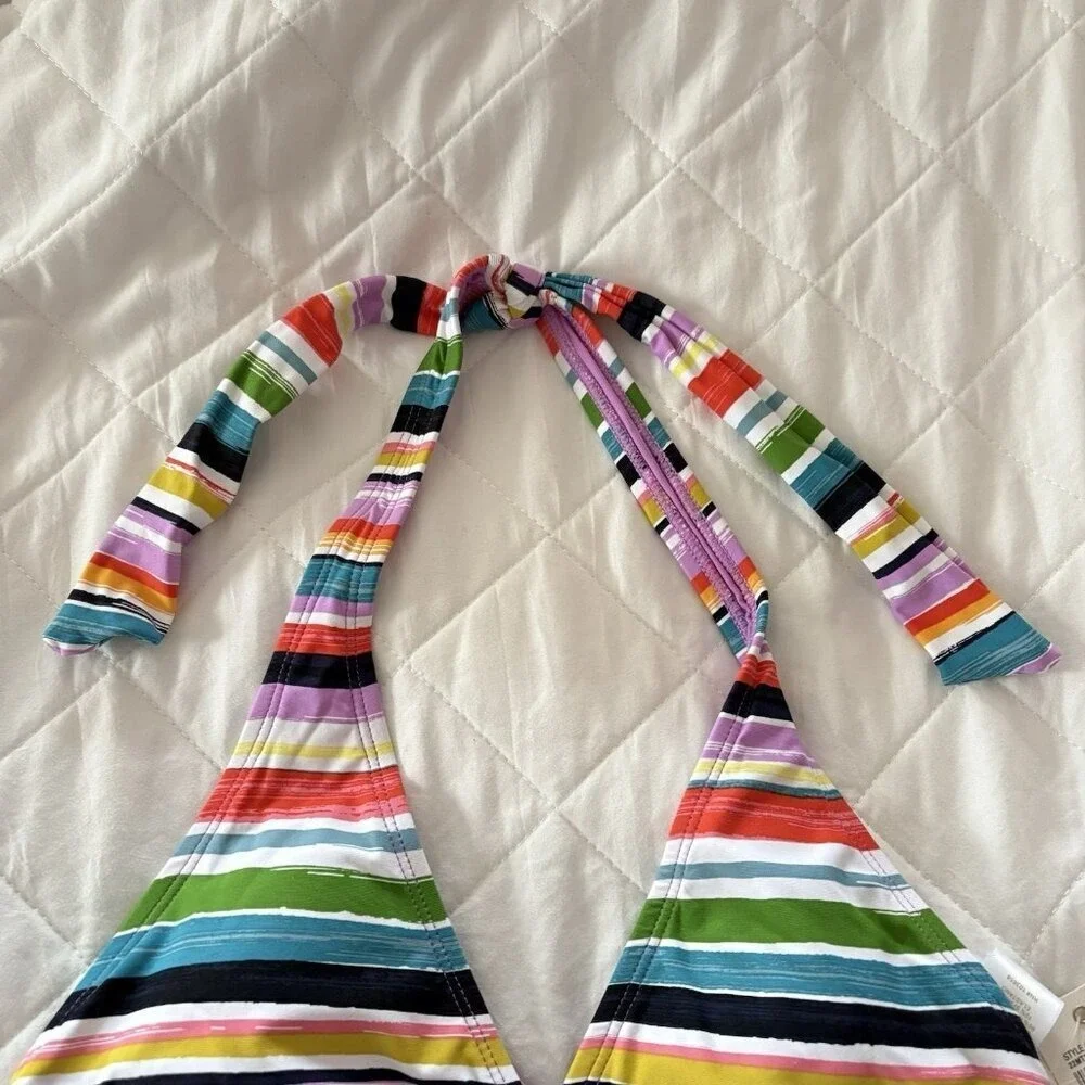 NWT Anne Cole Womens Size Small Striped‎ Halter Bikini Top Swim Beach Summer